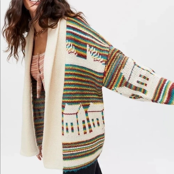 BDG Urban Outfitters Kolbie Open Front House Print Oversized Cardigan Sz M - Picture 1 of 14